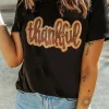 Best Dear-Lover Sequined Thankful Round Neck Graphic Tee Black