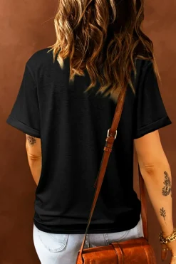 Best Dear-Lover Sequined Thankful Round Neck Graphic Tee Black