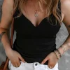 Discount Dear-Lover Sexy V Neck Ribbed Knit Sleeveless Top Black