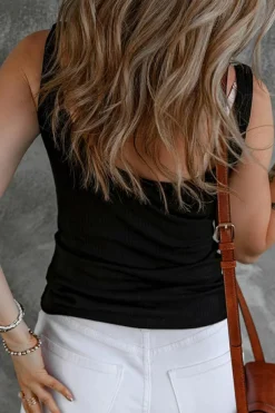 Discount Dear-Lover Sexy V Neck Ribbed Knit Sleeveless Top Black