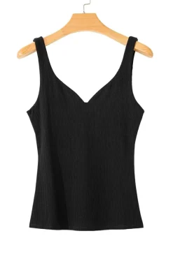 Discount Dear-Lover Sexy V Neck Ribbed Knit Sleeveless Top Black