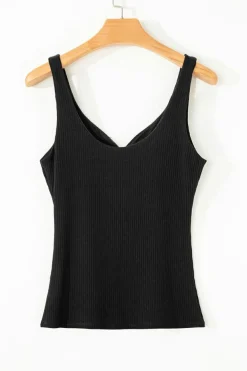Discount Dear-Lover Sexy V Neck Ribbed Knit Sleeveless Top Black