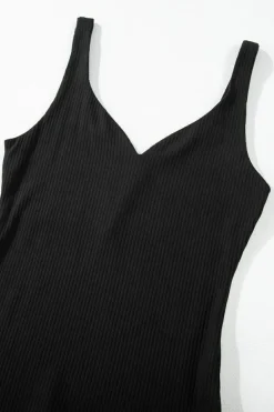 Discount Dear-Lover Sexy V Neck Ribbed Knit Sleeveless Top Black