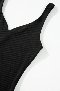 Discount Dear-Lover Sexy V Neck Ribbed Knit Sleeveless Top Black
