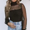Outlet Dear-Lover Sheer Dotty Long Sleeve Ribbed Velvet Bodysuit Black
