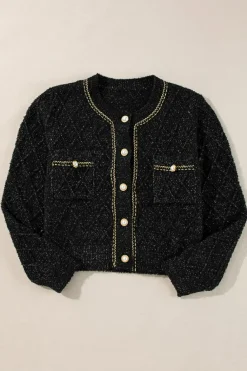 Outlet Dear-Lover Shimmer Flap Pocket Button up Cardigan Black