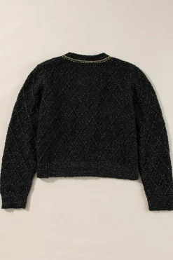 Outlet Dear-Lover Shimmer Flap Pocket Button up Cardigan Black