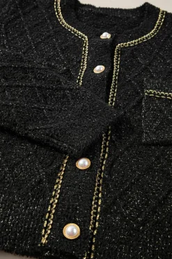Outlet Dear-Lover Shimmer Flap Pocket Button up Cardigan Black