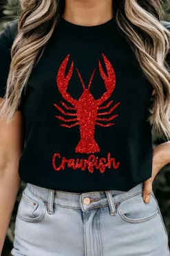 Clearance Dear-Lover Shimmering Crawfish Graphic Tee Black