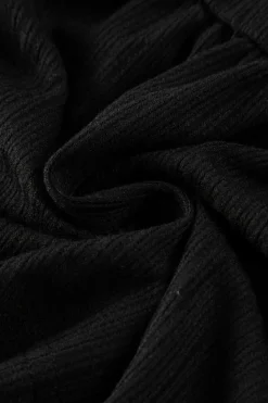 Best Dear-Lover Shirred V Neck Short Flutter Sleeve Textured Blouse Black