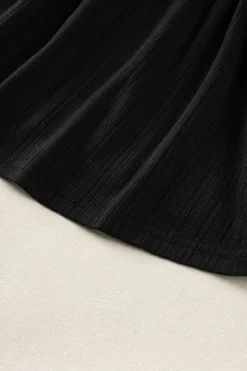 Best Dear-Lover Shirred V Neck Short Flutter Sleeve Textured Blouse Black