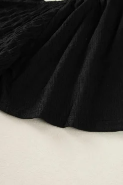 Best Dear-Lover Shirred V Neck Short Flutter Sleeve Textured Blouse Black