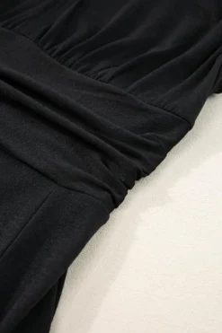 Sale Dear-Lover Short Sleeve Shirred High Waist V Neck Maxi Dress Black