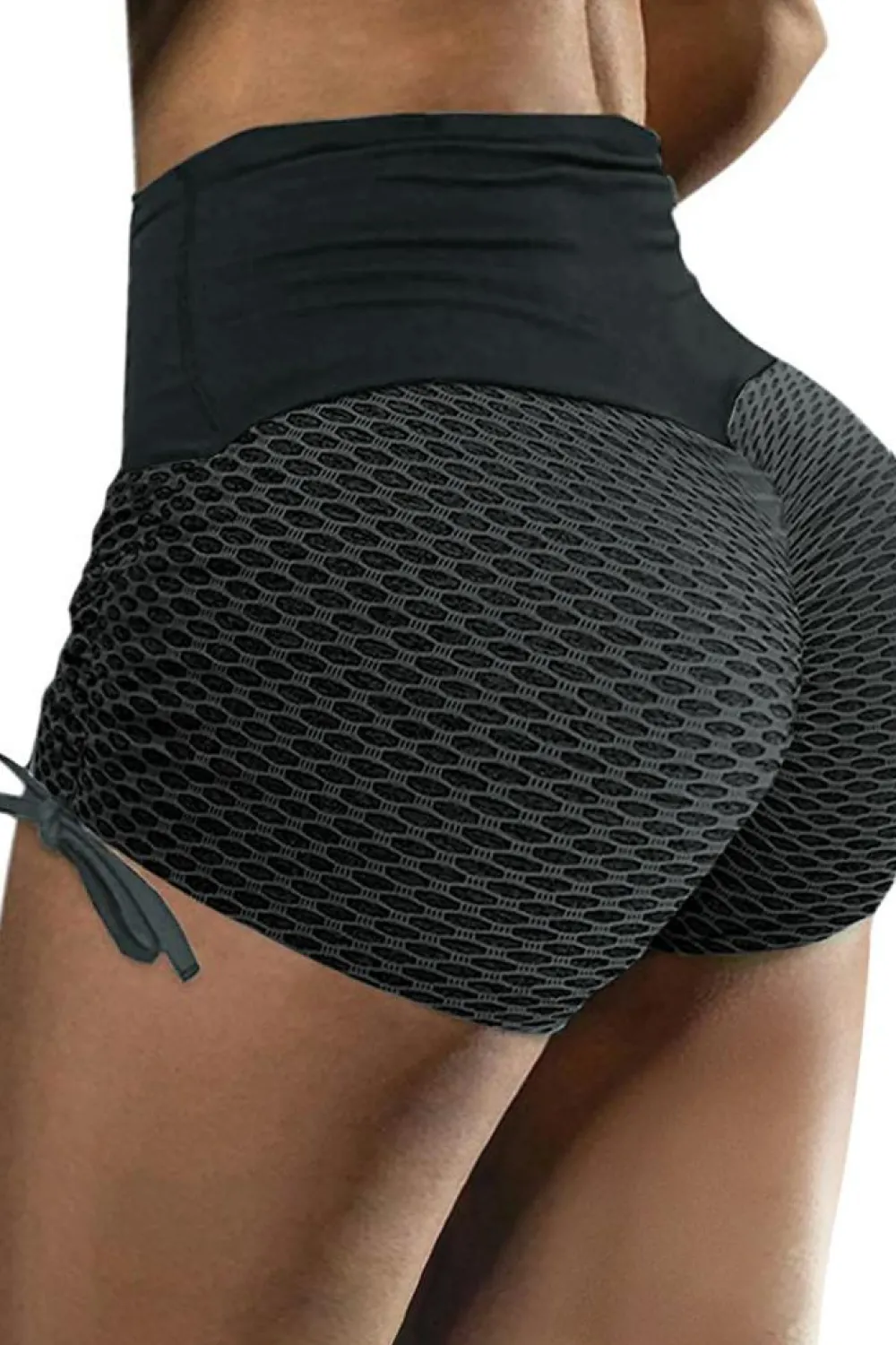 Sale Dear-Lover Side Drawstring Anti Cellulite High Waist Scrunch Butt Lift Shorts Black