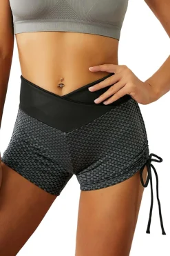 Sale Dear-Lover Side Drawstring Anti Cellulite High Waist Scrunch Butt Lift Shorts Black