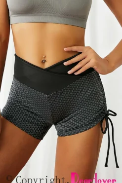 Sale Dear-Lover Side Drawstring Anti Cellulite High Waist Scrunch Butt Lift Shorts Black