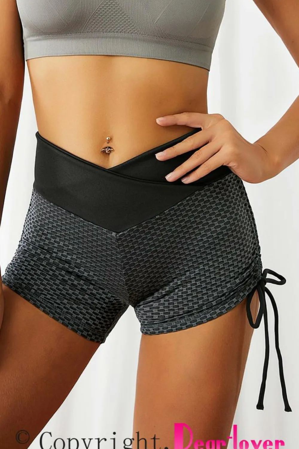 Sale Dear-Lover Side Drawstring Anti Cellulite High Waist Scrunch Butt Lift Shorts Black