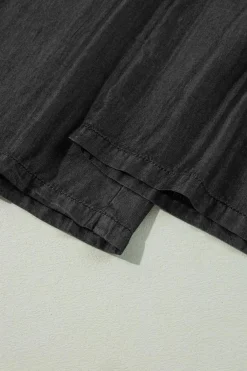 Outlet Dear-Lover Side Pockets Frilled Smocked High Waist Wide Leg Jeans Black