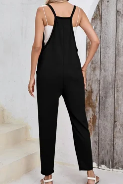 Online Dear-Lover Side Pockets Harem Pants Sleeveless V Neck Jumpsuit Black
