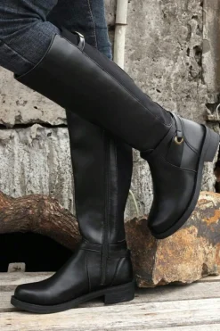 Hot Dear-Lover Side Zipper Knee High Chunky Low Heel Boots Black