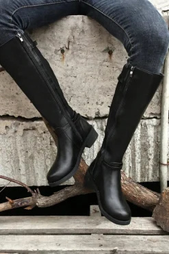 Hot Dear-Lover Side Zipper Knee High Chunky Low Heel Boots Black