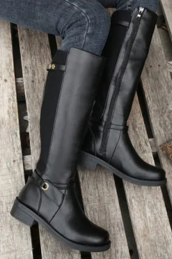 Hot Dear-Lover Side Zipper Knee High Chunky Low Heel Boots Black