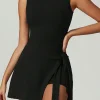 Clearance Dear-Lover Sleeveless Knot Skirt Hem Sports Romper Black