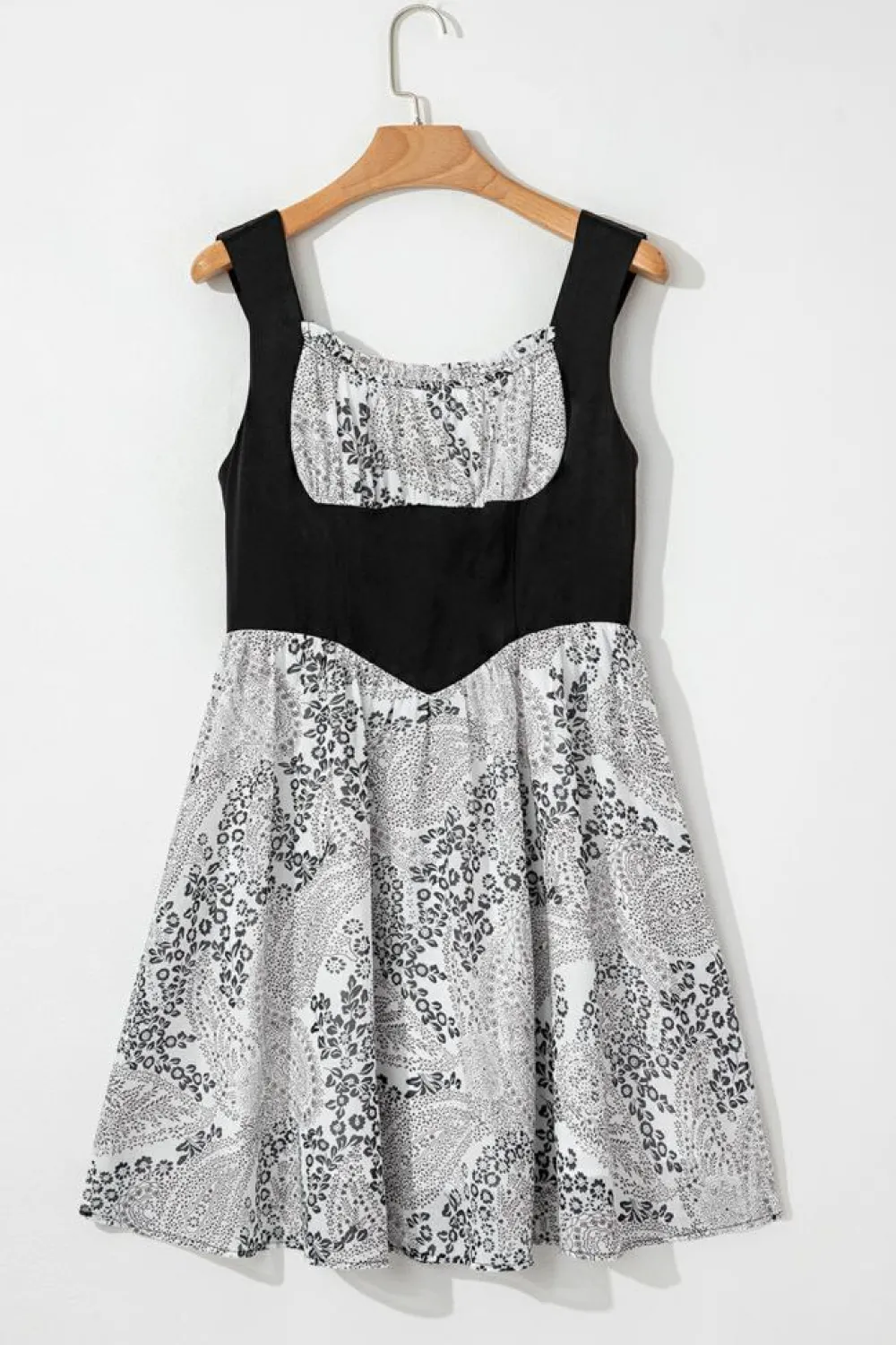Online Dear-Lover Sleeveless Leather Bustier Patchwork Paisley Floral Chiffon Dress Black