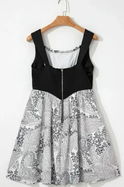 Online Dear-Lover Sleeveless Leather Bustier Patchwork Paisley Floral Chiffon Dress Black