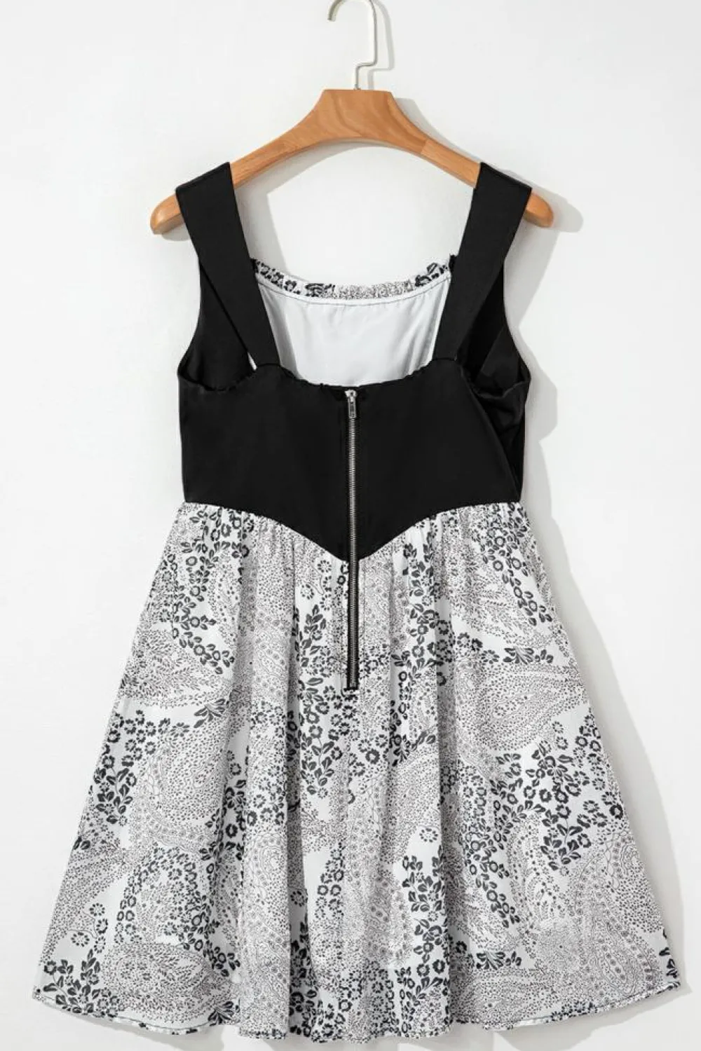 Online Dear-Lover Sleeveless Leather Bustier Patchwork Paisley Floral Chiffon Dress Black