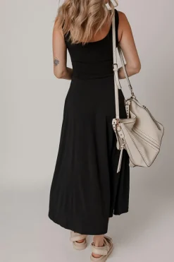 Online Dear-Lover Sleeveless Scoop Neck Flared Split Midi Dress Black