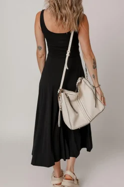 Online Dear-Lover Sleeveless Scoop Neck Flared Split Midi Dress Black