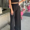 Fashion Dear-Lover Slim Fit Crop Top and Pleated Wide Leg Pants Set Black