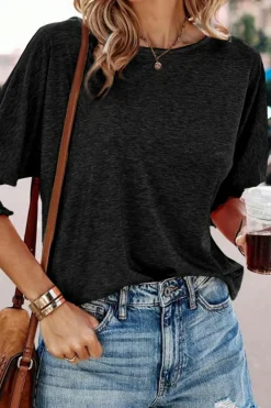 Sale Dear-Lover Smocked 3/4 Sleeve Casual Loose Top Black