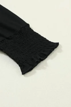 Sale Dear-Lover Smocked 3/4 Sleeve Casual Loose Top Black