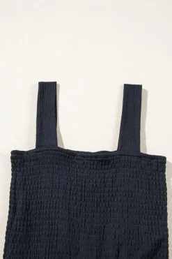 Sale Dear-Lover Smocked Bust Textured Knit Sleeveless Romper Black