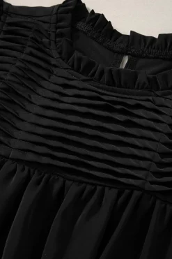 Fashion Dear-Lover Smocked Ruffle Sleeve Blouse Black