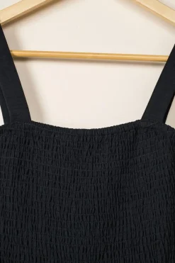 Online Dear-Lover Smocked Sleeveless Wide Leg Jumpsuit with Pockets Black