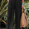 Hot Dear-Lover Smocked Wide Waistband High Waist Wide Leg Pants Black
