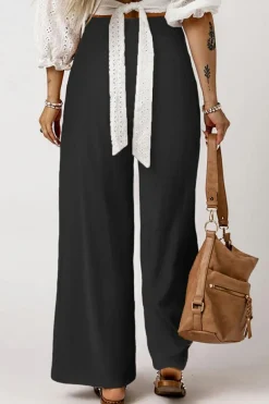 Hot Dear-Lover Smocked Wide Waistband High Waist Wide Leg Pants Black