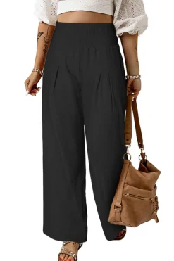 Hot Dear-Lover Smocked Wide Waistband High Waist Wide Leg Pants Black