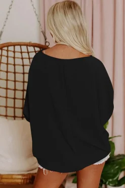 Best Dear-Lover Smocked Wrist Shift Top Black