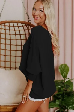 Best Dear-Lover Smocked Wrist Shift Top Black