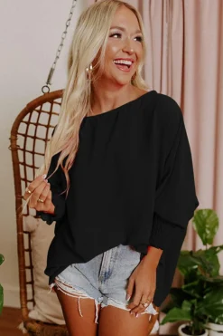 Best Dear-Lover Smocked Wrist Shift Top Black