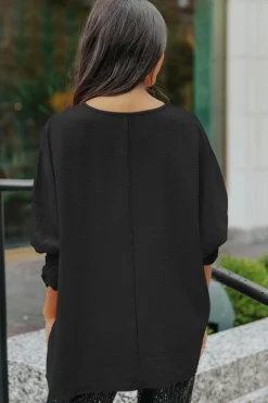 Best Dear-Lover Smocked Wrist Shift Top Black
