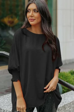 Best Dear-Lover Smocked Wrist Shift Top Black