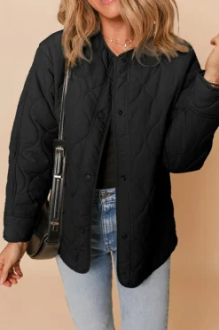 Online Dear-Lover Snap Button Quilted Puffer Jacket Black