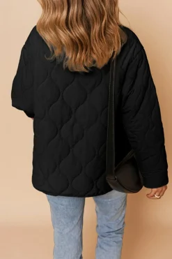 Online Dear-Lover Snap Button Quilted Puffer Jacket Black