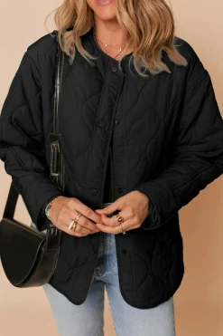 Online Dear-Lover Snap Button Quilted Puffer Jacket Black