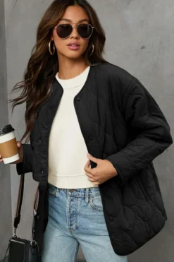 Online Dear-Lover Snap Button Quilted Puffer Jacket Black